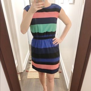 LOFT Black, Pink, Green, Blue Striped Dress